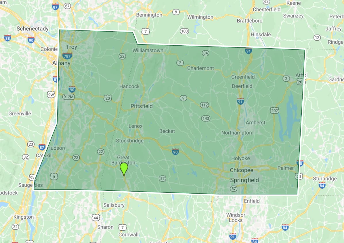 Service area map covering Western Massachusetts
