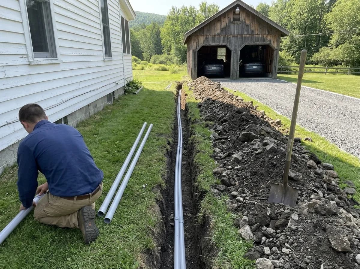 Trench open, conduit going in